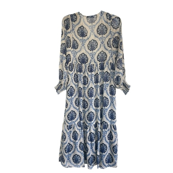 ZARA Blue Metallic Paisley Printed Dress Size: M - Picture 3 of 14